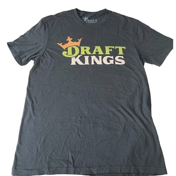 DRAFT KINGS Crew Neck Tee Shirt Men Small Black Subdued Logo Short Sleeve Cotton - Picture 2 of 5